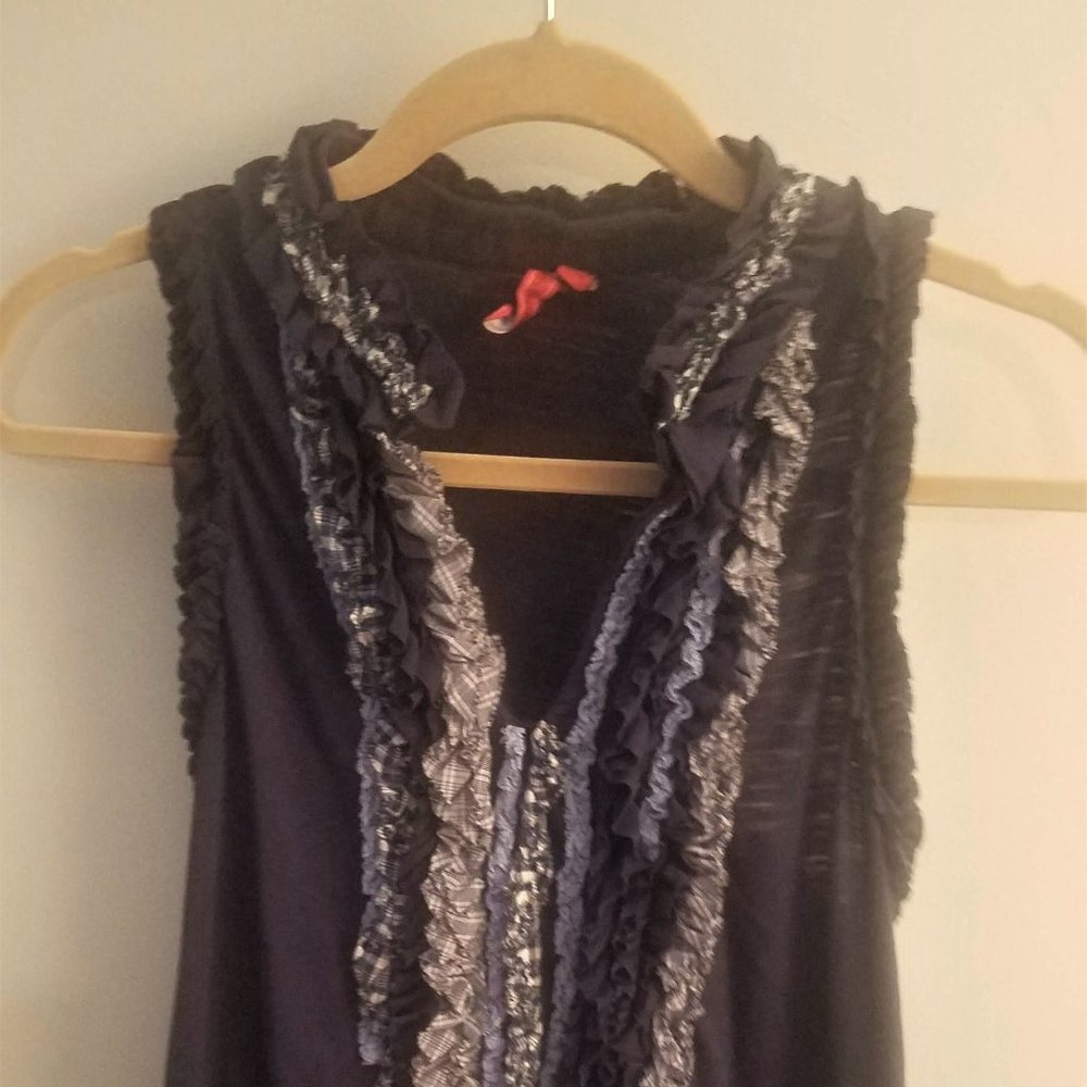 One September Navy Ruffle V-Neck Racerback - Picture 2 of 4